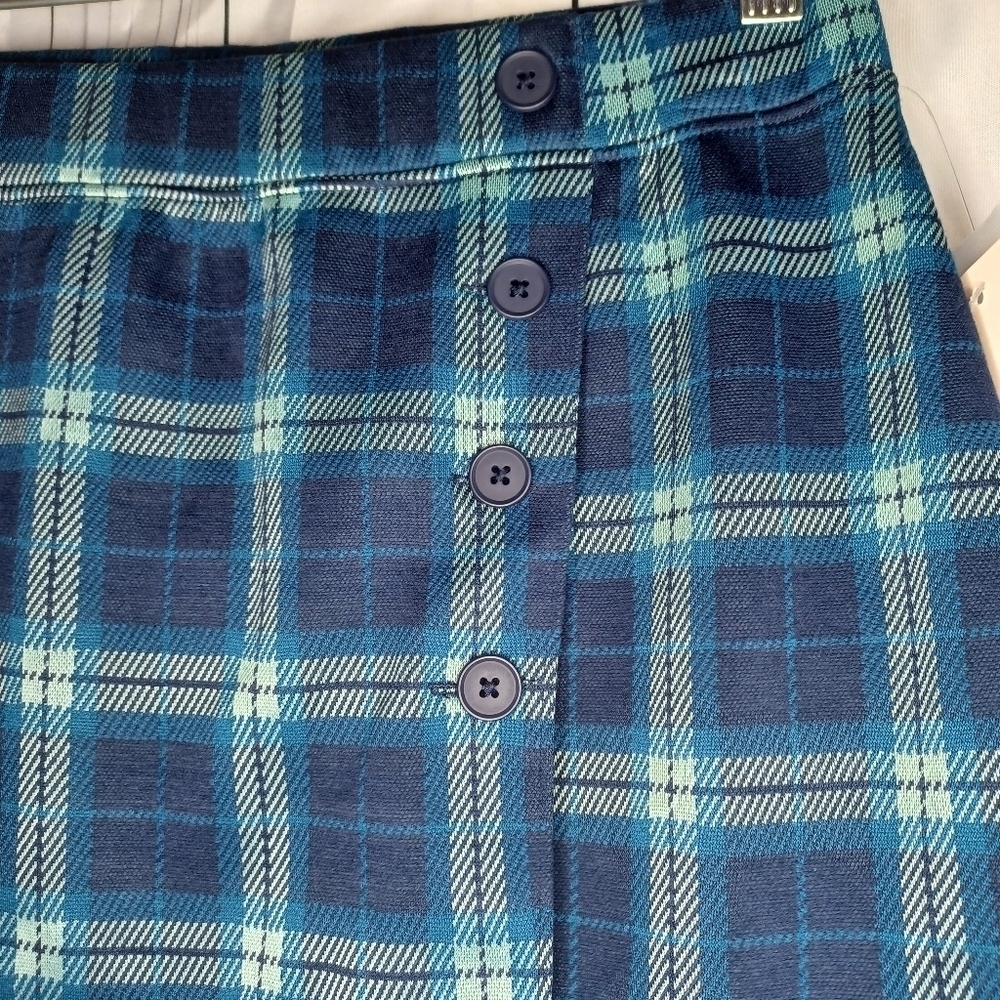 SO blue plaid buttoned faux wrap preppy 90’s Y2K schoolgirl mini skirt NWT - Picture 3 of 15